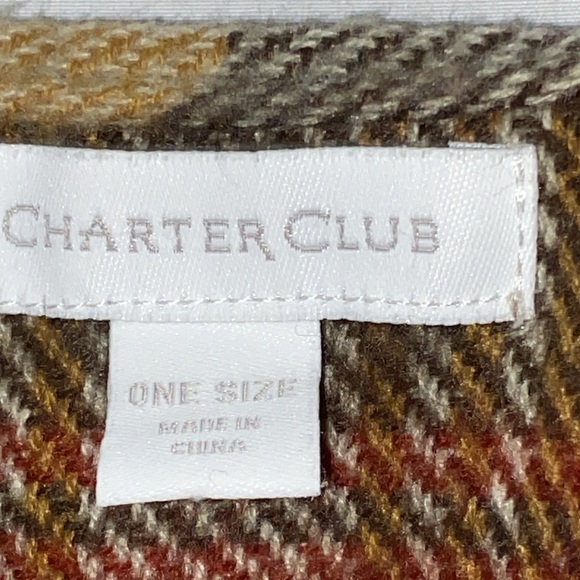 Charter Club One size Multicolor Plaid Fringe Wrap BUTTON AT SIDES FALL COLORS - Picture 2 of 11